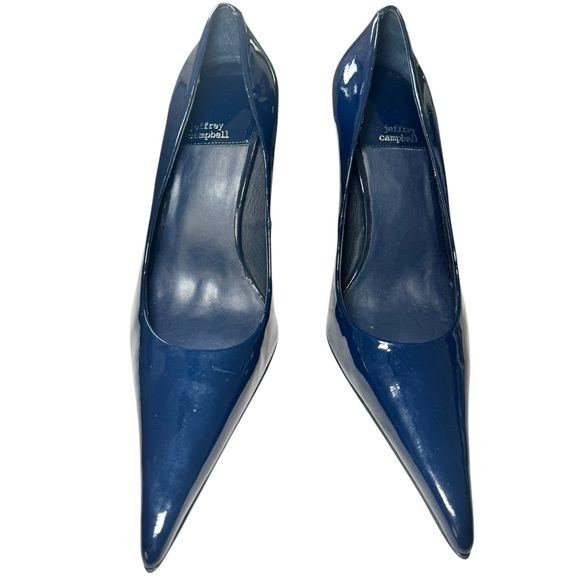 Jeffrey Campbell Navy Blue Patent Leather Pointed Toe Pumps Size 8.5 - Picture 2 of 8